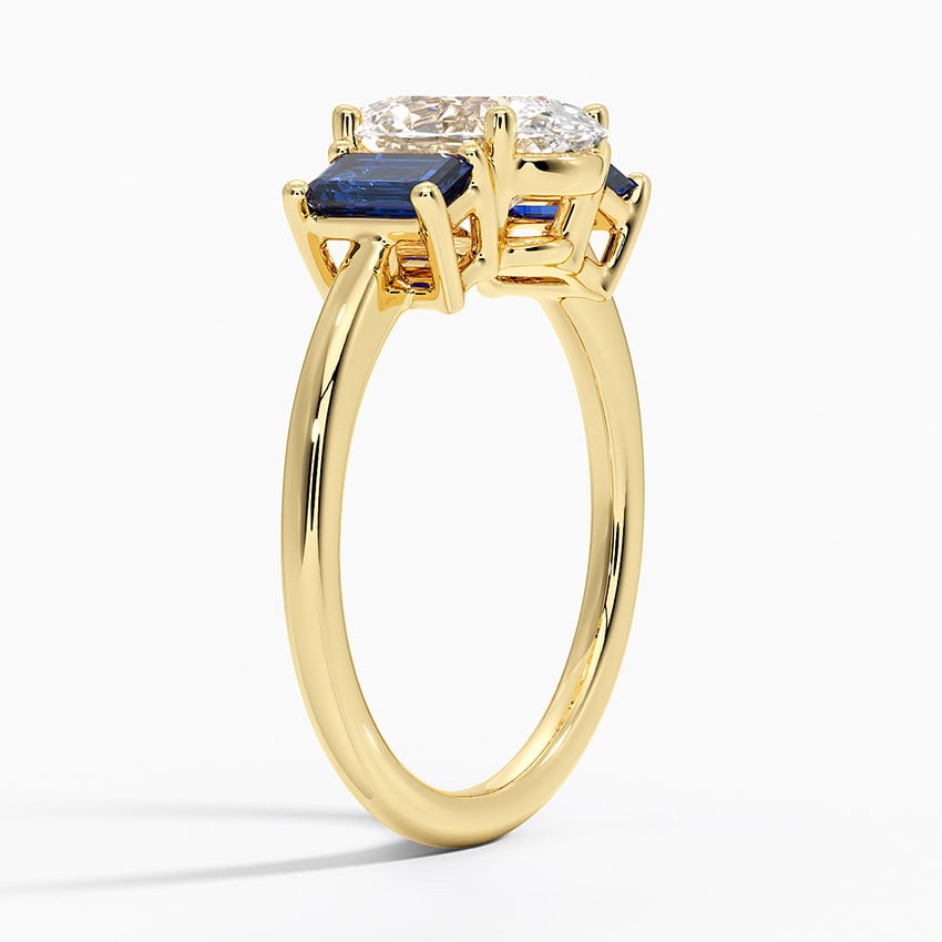 18K Yellow Gold Luxe Rhiannon Three Stone Sapphire Ring