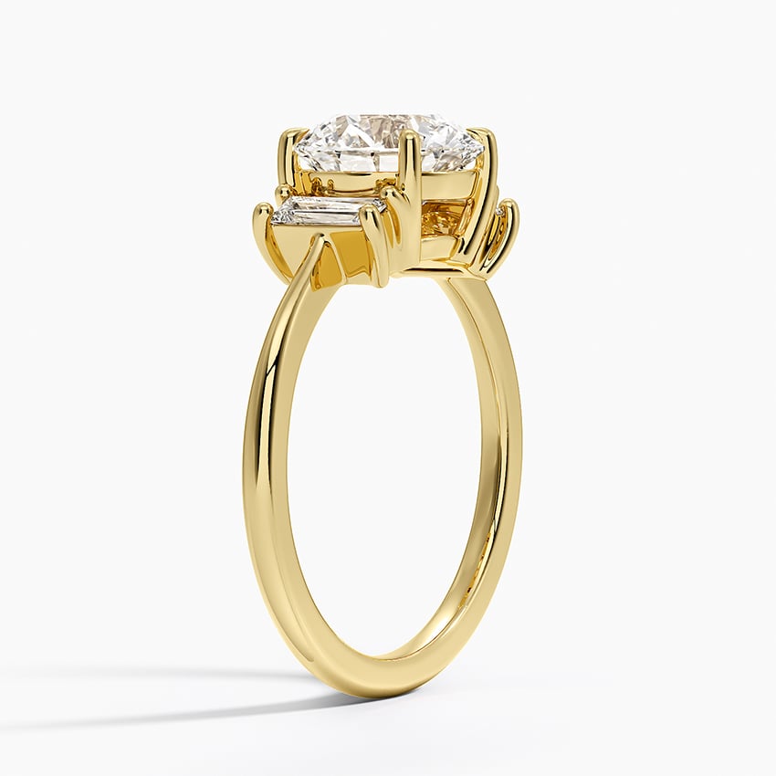 18K Yellow Gold Vertical Baguette Three Stone Diamond Ring