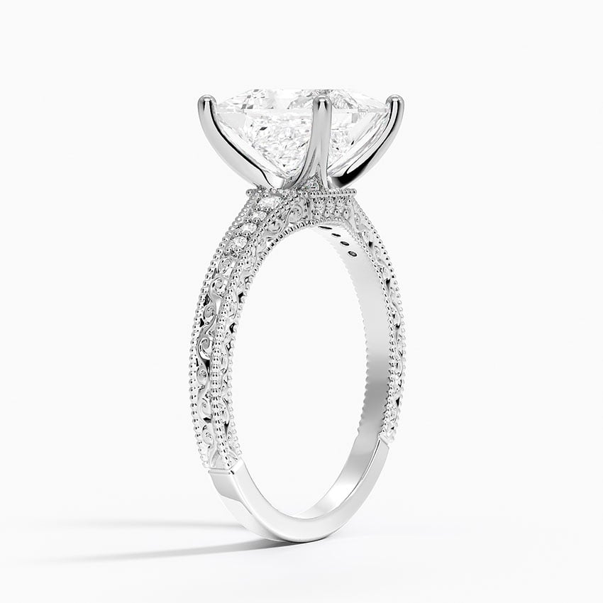 18K White Gold Hudson Engraved Diamond Ring