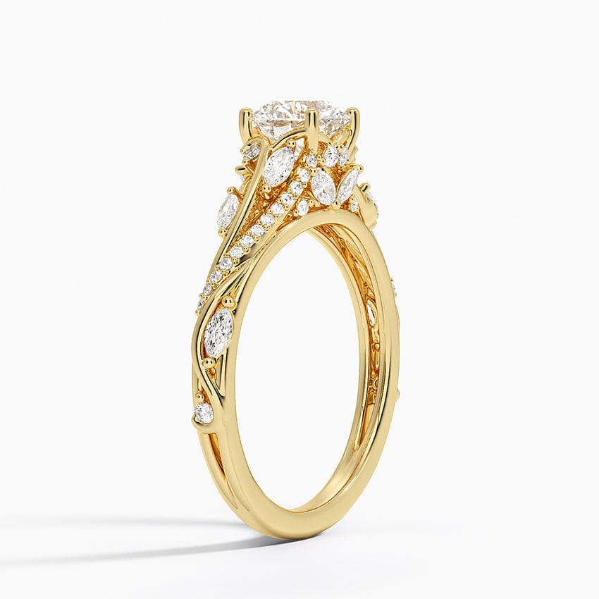 Aquamarine Begonia Vine Diamond Ring (1/2 ct. tw.) in 18K Yellow Gold