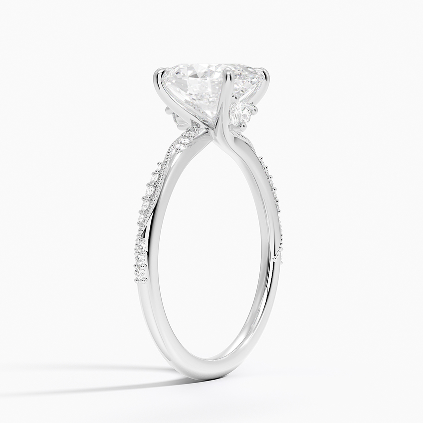 18K White Gold Camellia Hidden Accent Diamond Ring