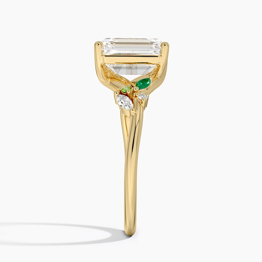 18K Yellow Gold Arden Diamond Ring with Lab Emerald Accents