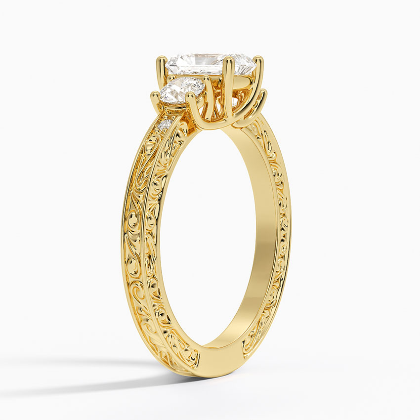 18K Yellow Gold Antique Scroll Three Stone Trellis Diamond Ring (1/3 ct. tw.)
