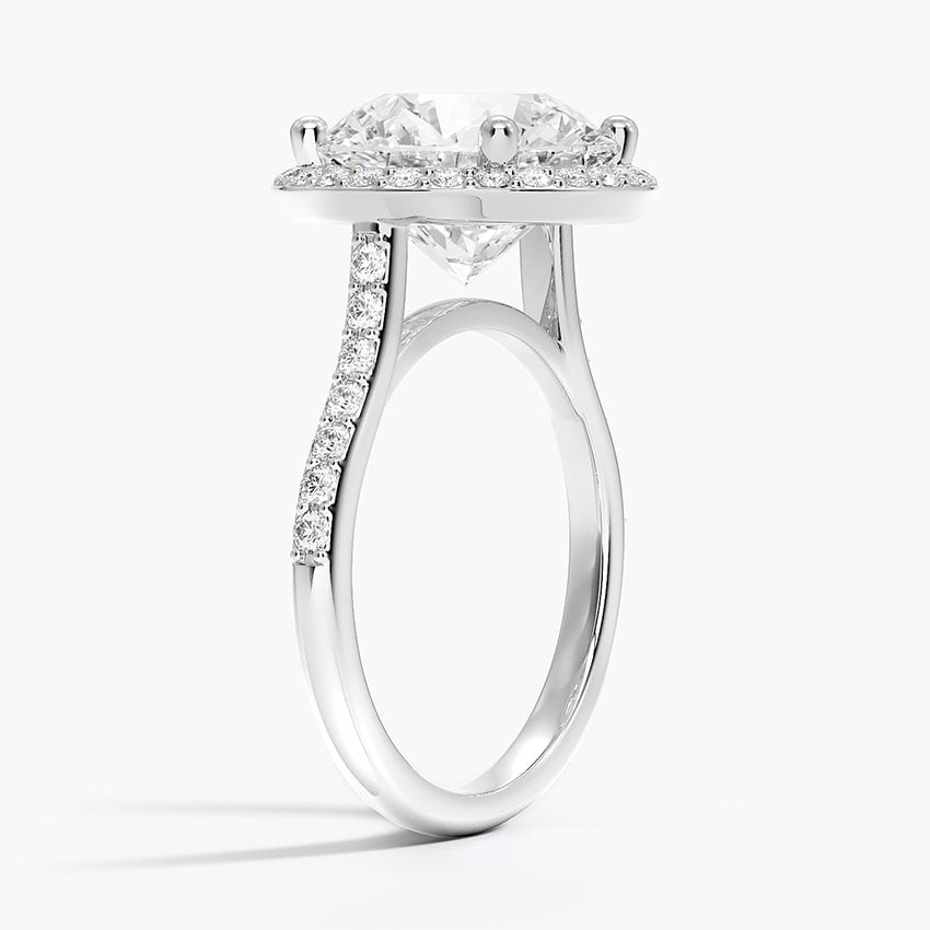 18K White Gold Halo Diamond Ring with Side Stones (1/3 ct. tw.)
