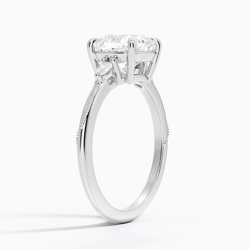 18K White Gold Camellia Three Stone Pear Diamond Ring