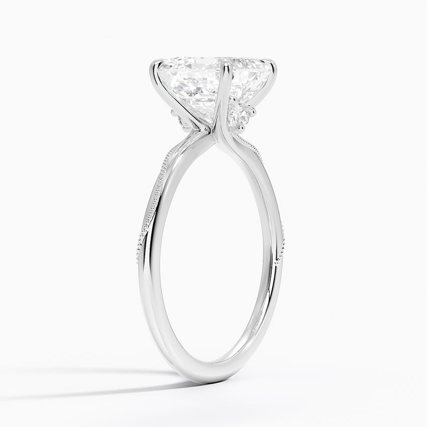 18K White Gold Adorned Camellia Milgrain Diamond Ring