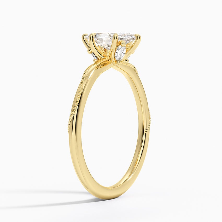 18K Yellow Gold Adorned Camellia Milgrain Diamond Ring
