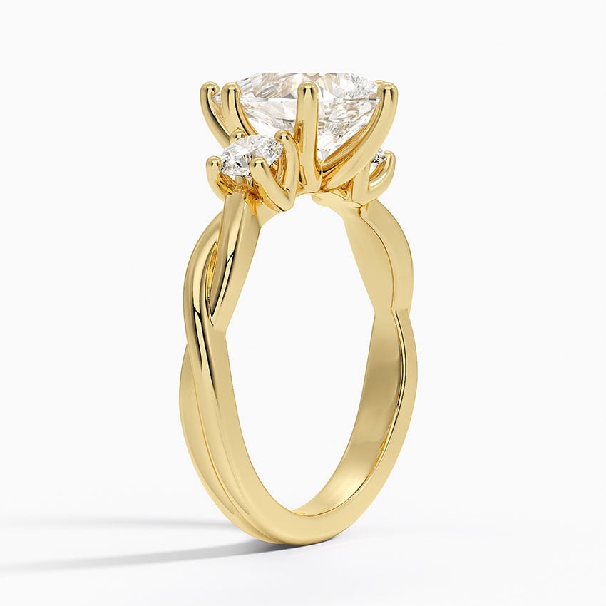18K Yellow Gold Twisted Vine Three Stone Diamond Ring
