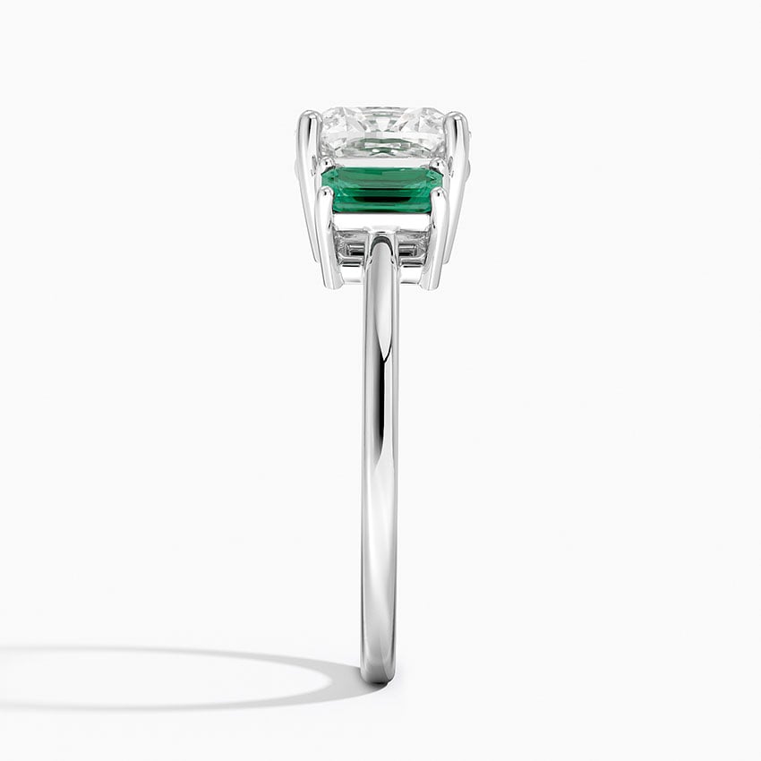 18K White Gold Luxe Rhiannon Three Stone Lab Emerald Ring