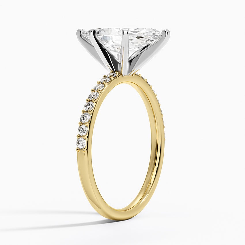 18K Yellow Gold Petite Shared Prong Half Coverage Diamond Ring