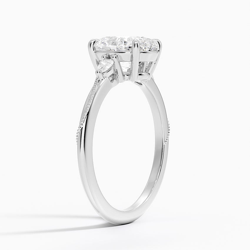 18K White Gold Camellia Three Stone Pear Diamond Ring