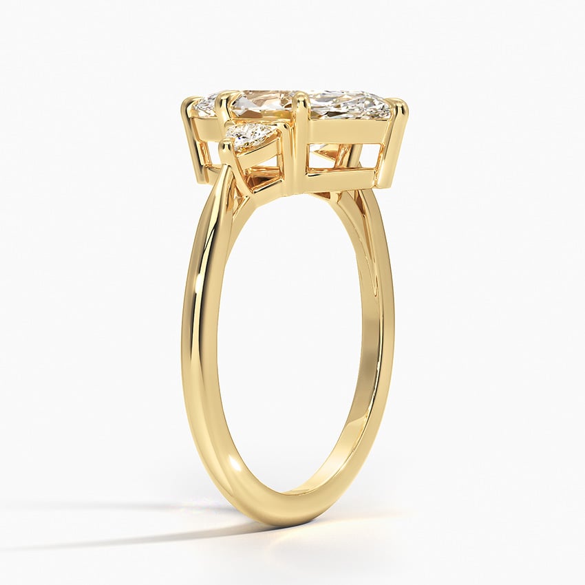 18K Yellow Gold Trillion Cut Three Stone Diamond Ring