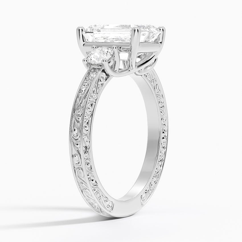 Three Stone Filigree Ring - Antique Scroll