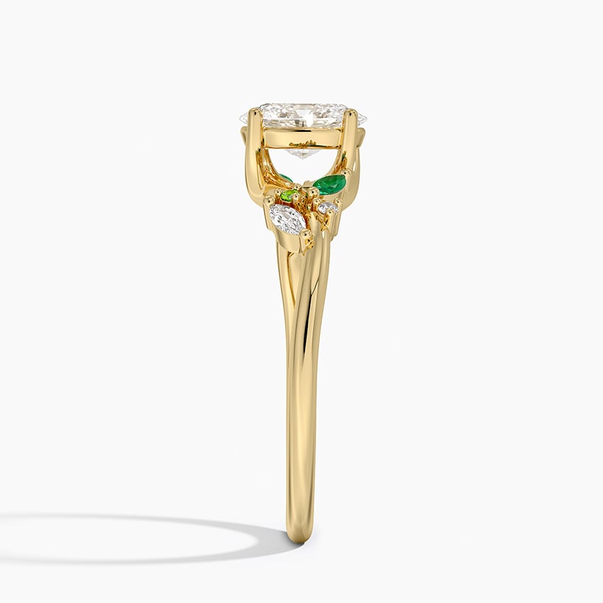 18K Yellow Gold Arden Diamond Ring with Lab Emerald Accents