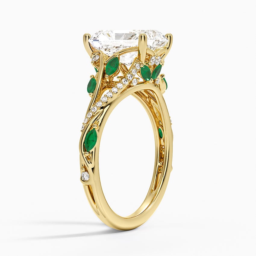 Begonia Vine Diamond and Lab Emerald Ring