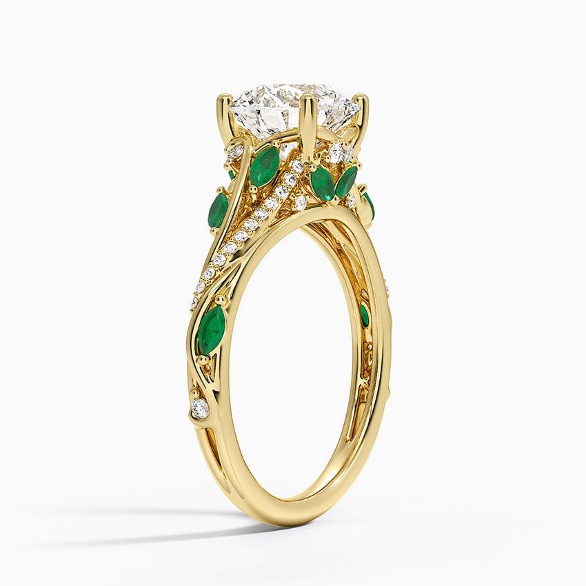 Begonia Vine Diamond and Lab Emerald Ring