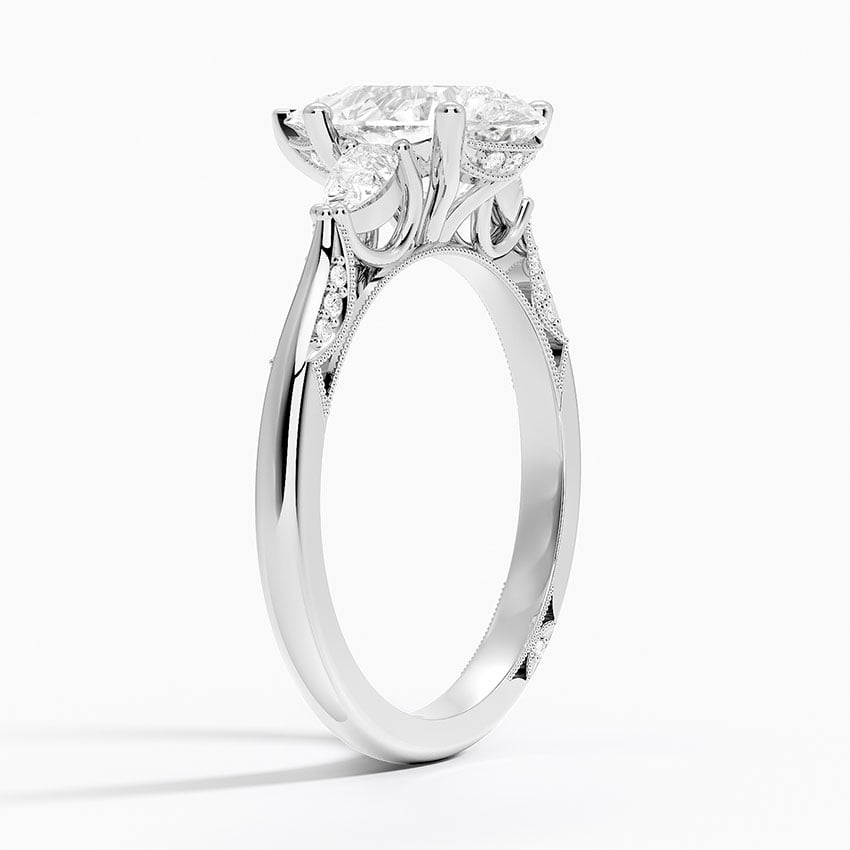 Three Stone Milgrain Pavé Diamond Setting