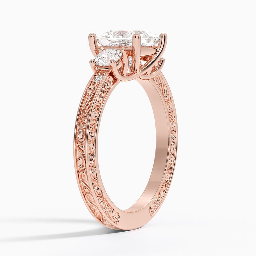14KR Morganite Antique Scroll Engraved Three Stone Diamond Ring (1/3 ct. tw.), large top view