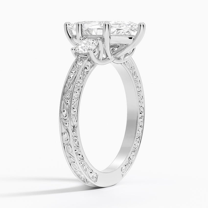 Three Stone Filigree Ring - Antique Scroll