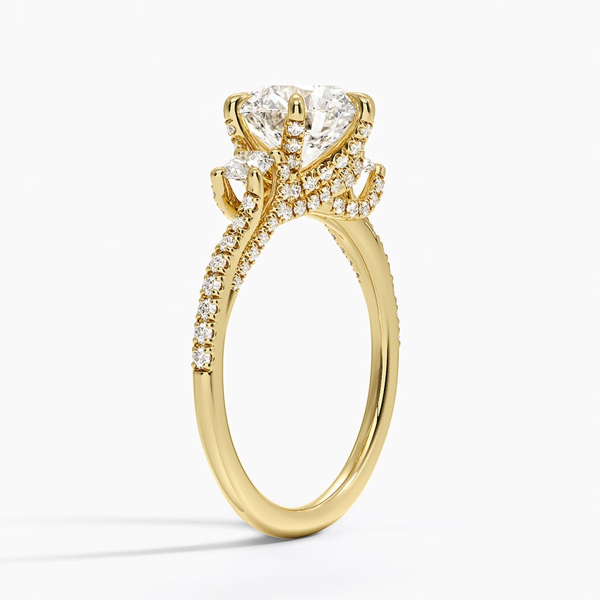 Luxe Delilah Three Stone Pave Diamond Ring in 18K Yellow Gold