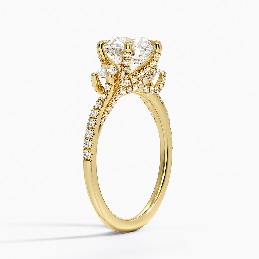 Luxe Delilah Three Stone Pave Diamond Ring in 18K Yellow Gold