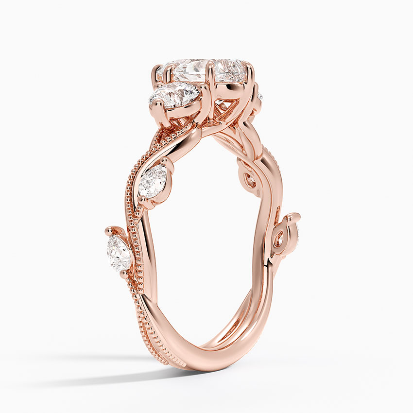 14K Rose Gold Vintage Secret Garden Three Stone Diamond Ring