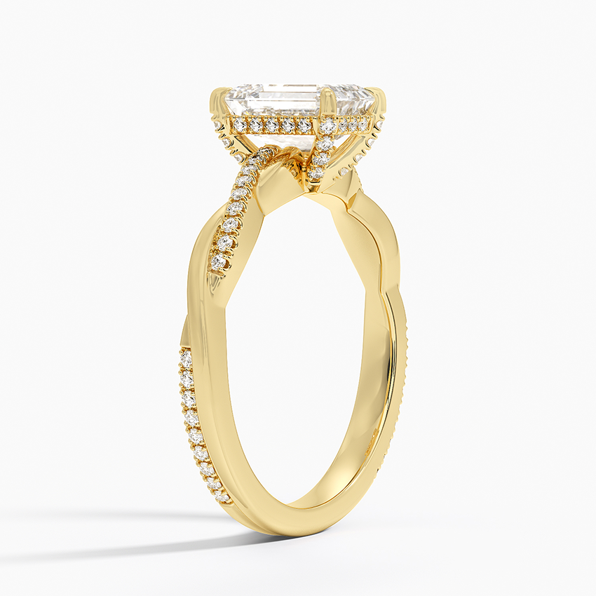 18K Yellow Gold Petite Twisted Vine Hidden Halo Pavé Diamond Ring