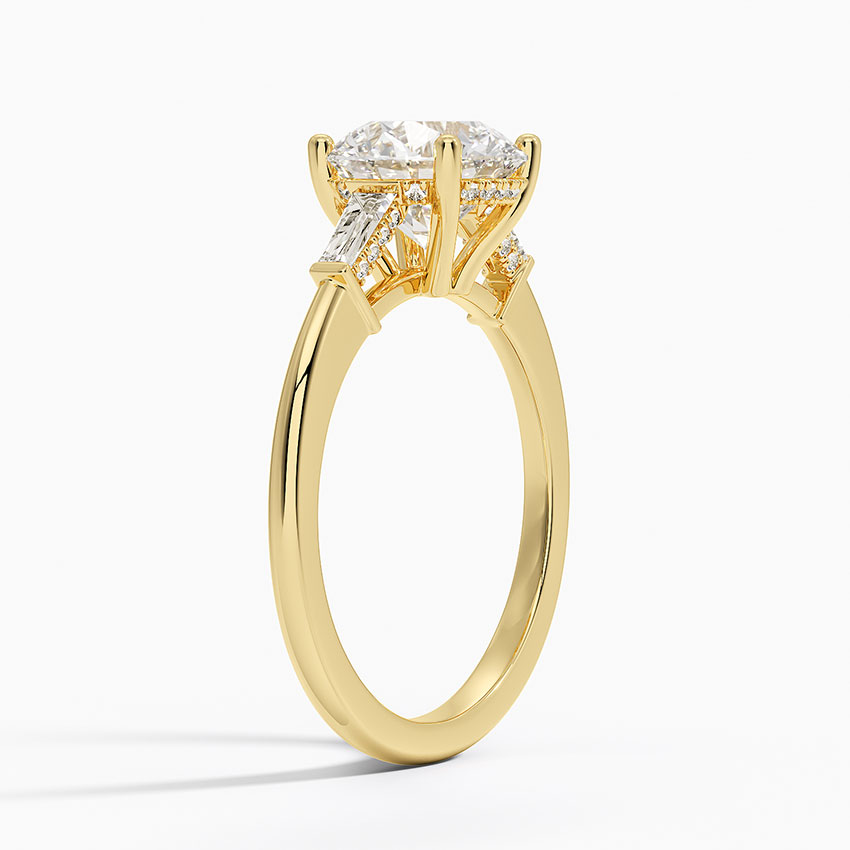 Tapered Baguette 3-Stone Diamond Engagement Ring with Hidden Halo
