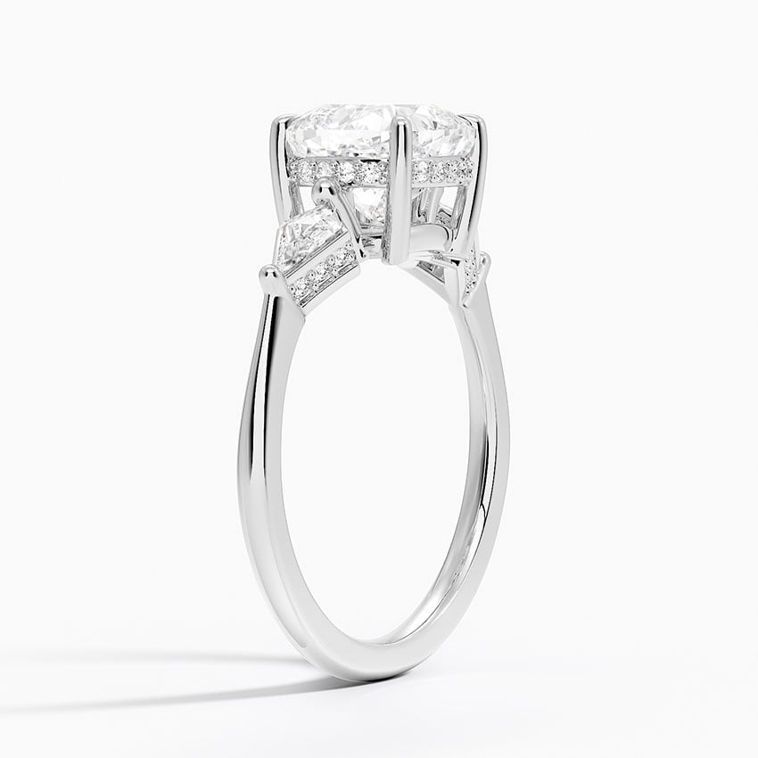 Three Stone Kite Engagement Ring with Hidden Halo