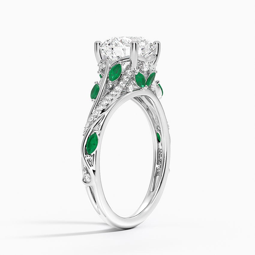 Platinum Begonia Vine Diamond and Lab Emerald Ring (1/8 ct. tw.)