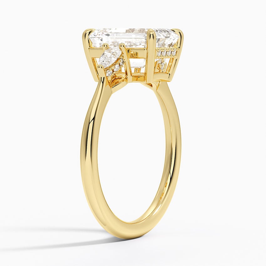 18K Yellow Gold Adorned Petite Opera Three Stone Diamond Ring
