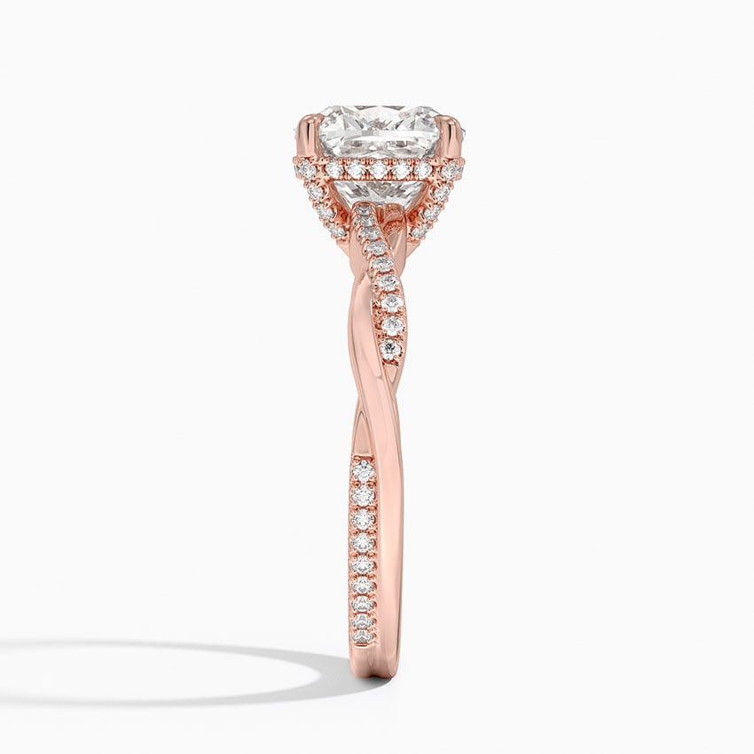 14K Rose Gold Petite Twisted Vine Hidden Halo Pavé Diamond Ring