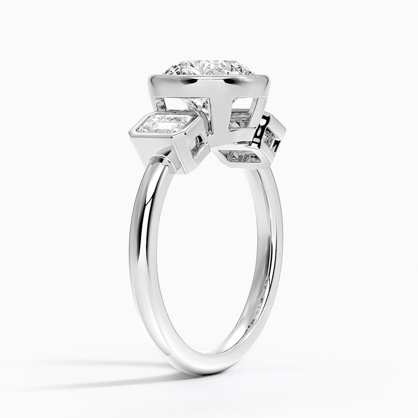 18K White Gold Rhiannon Bezel Three Stone Diamond Ring