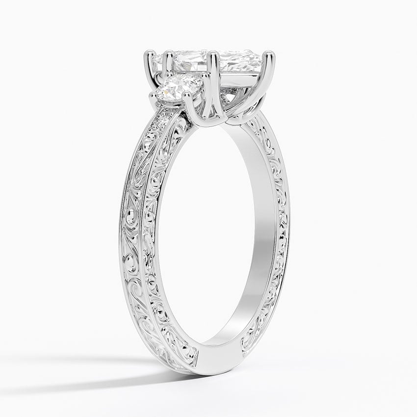 18K White Gold Antique Scroll Three Stone Trellis Diamond Ring (1/3 ct. tw.)