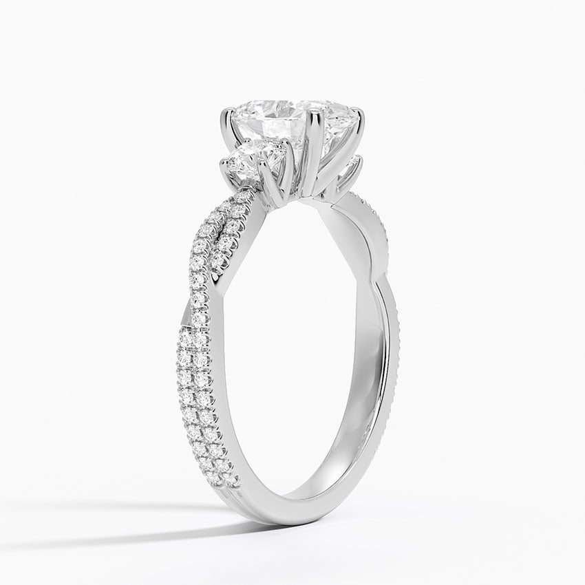 18K White Gold Luxe Three Stone Petite Twisted Vine Diamond Ring