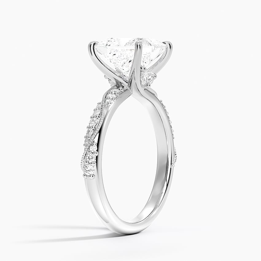 18K White Gold Camellia Hidden Accent 2.5mm Diamond Ring