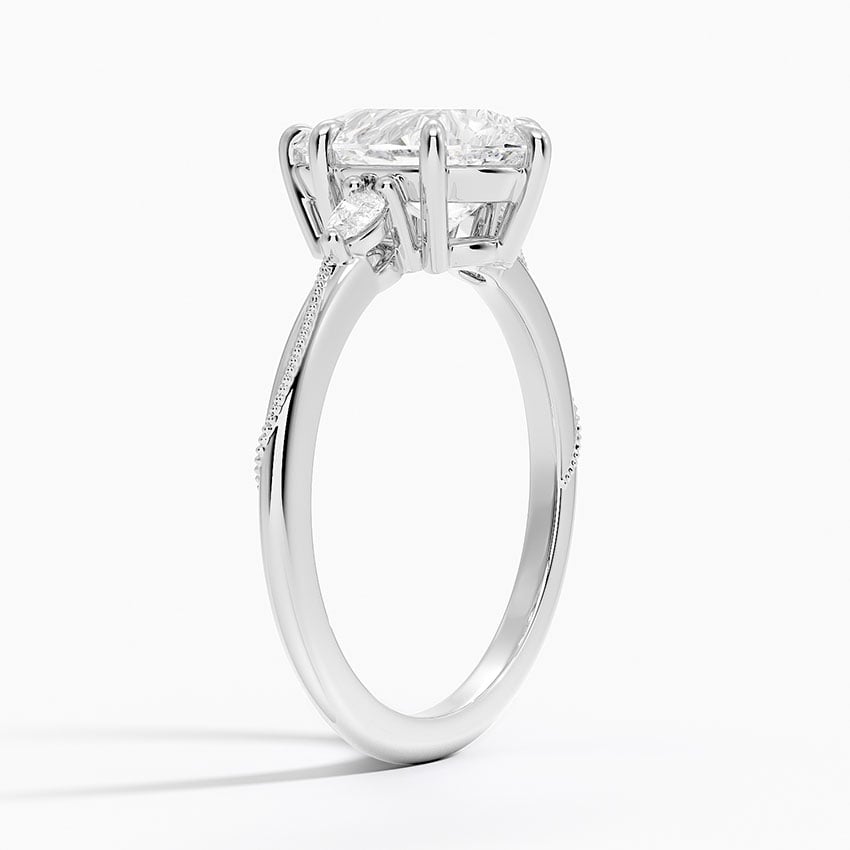 18K White Gold Camellia Three Stone Pear Diamond Ring