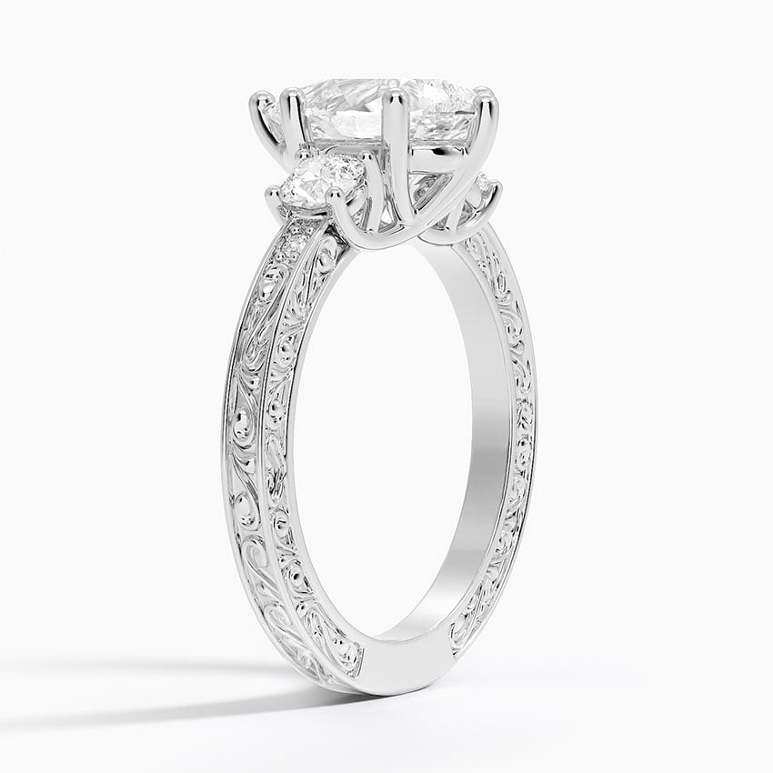 Three Stone Filigree Ring - Antique Scroll