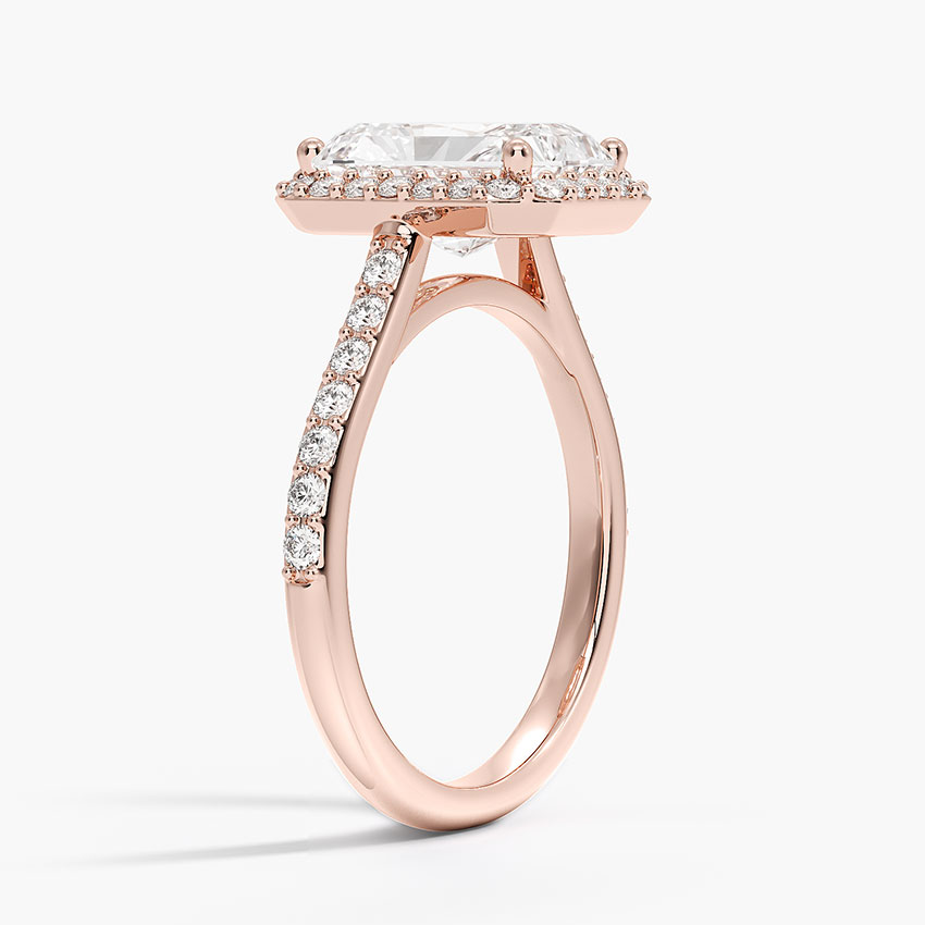 14K Rose Gold Halo Diamond Ring with Side Stones (1/3 ct. tw.)