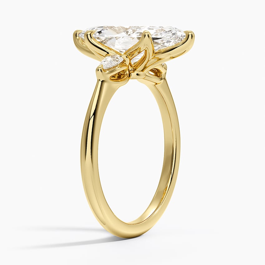 Petite Fleur Three Stone Diamond Ring in 18K Yellow Gold