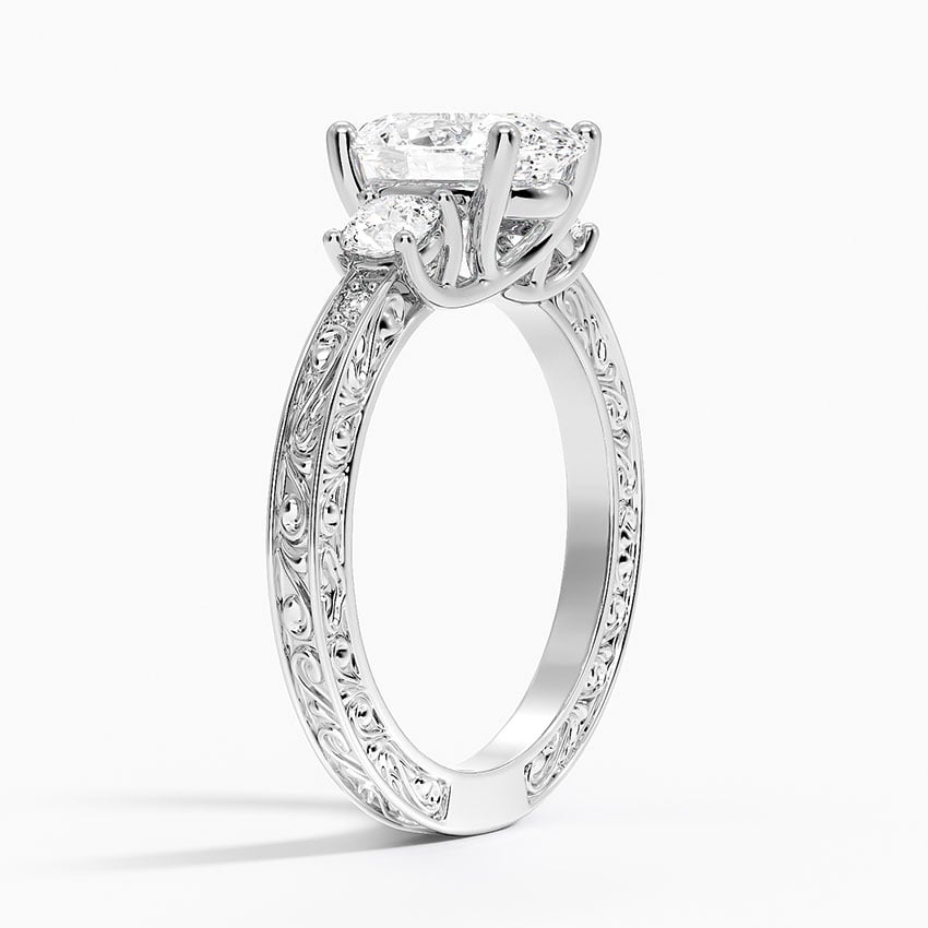 14K White Gold Antique Scroll Engraved Three Stone Diamond Ring (1/3 ct. tw.)