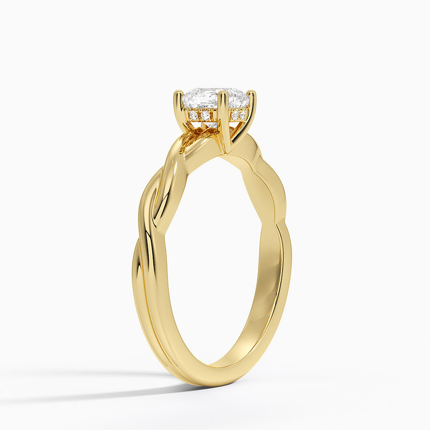 18K Yellow Gold Twisted Vine Hidden Halo Diamond Ring