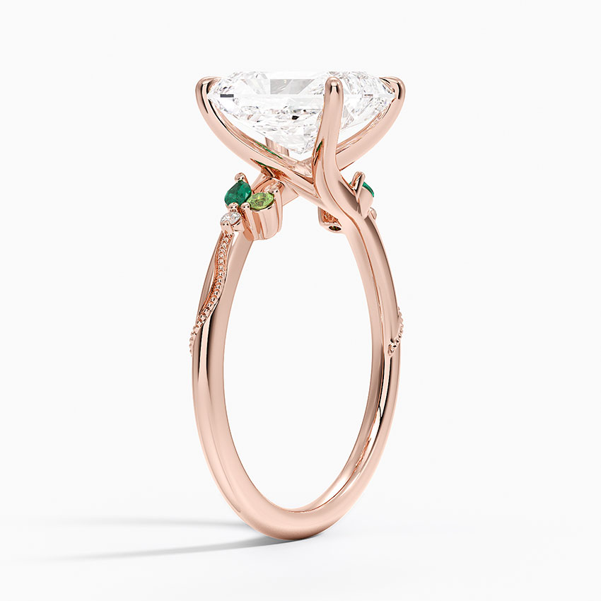 14K Rose Gold Camellia Milgrain Green Gemstone and Diamond Ring