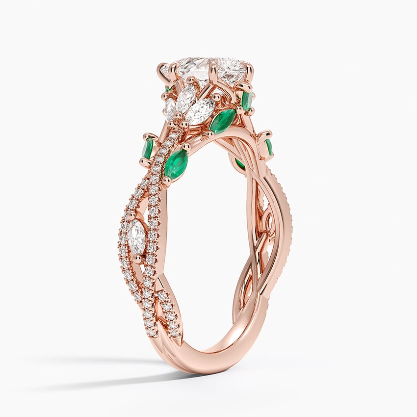 14K Rose Gold Luxe Secret Garden Lab Emerald and Diamond Ring