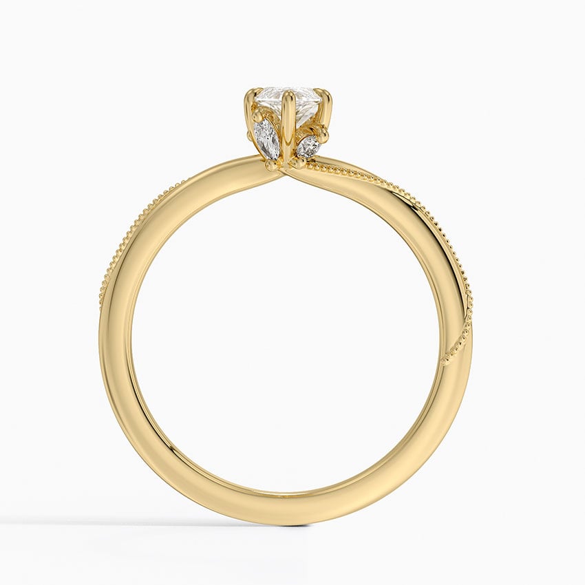 18K Yellow Gold Adorned Camellia Milgrain Diamond Ring
