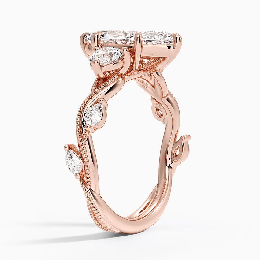 14K Rose Gold Vintage Secret Garden Three Stone Diamond Ring