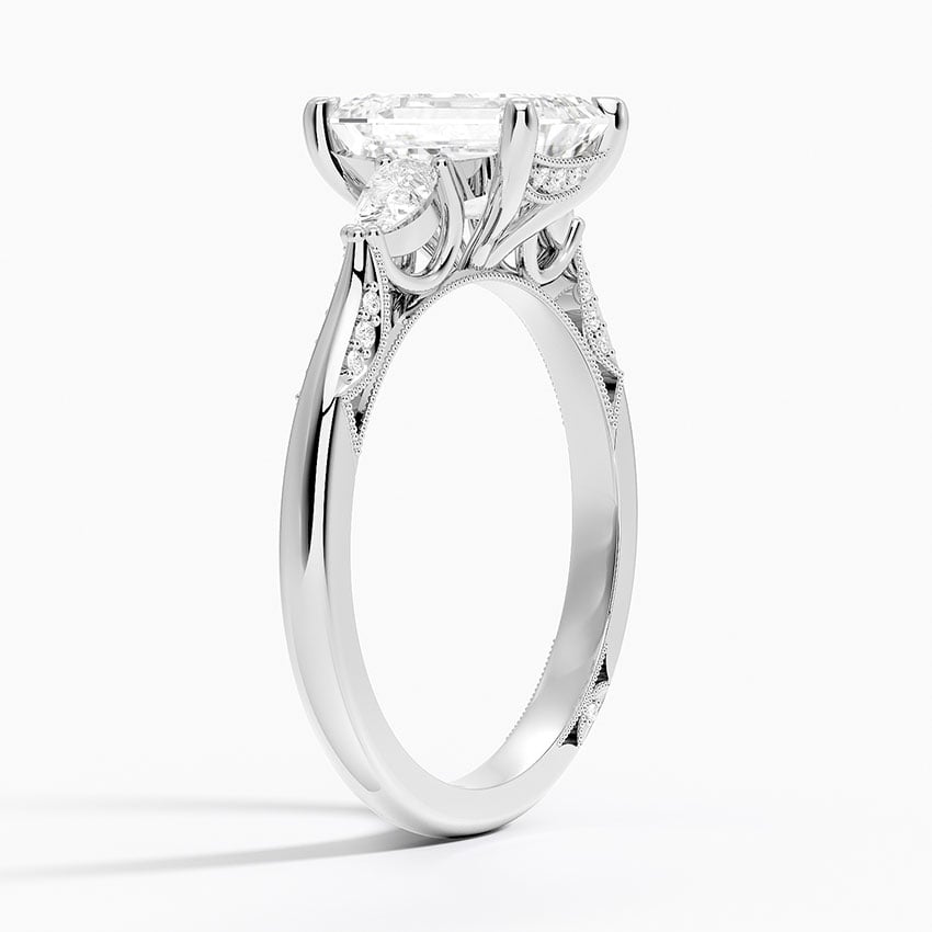 Three Stone Milgrain Pavé Diamond Setting