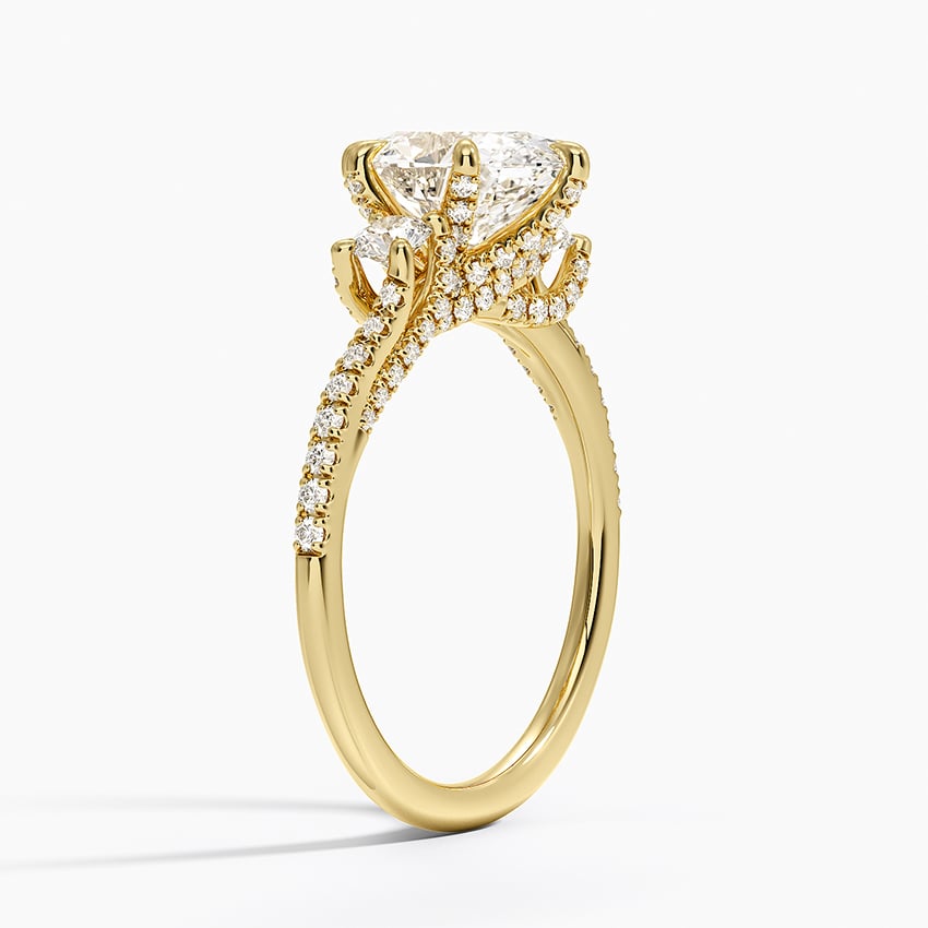 18K Yellow Gold Luxe Delilah Three Stone Pave Diamond Ring