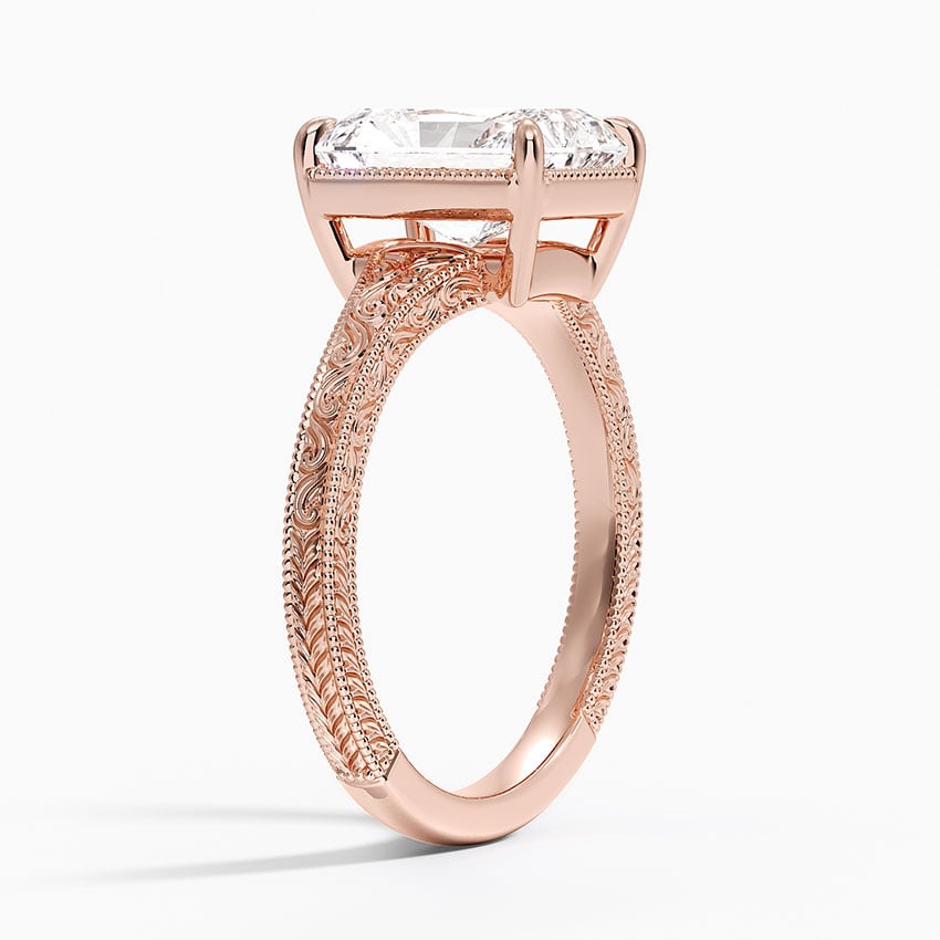 14K Rose Gold Tapered Elsie Engraved Solitaire Ring