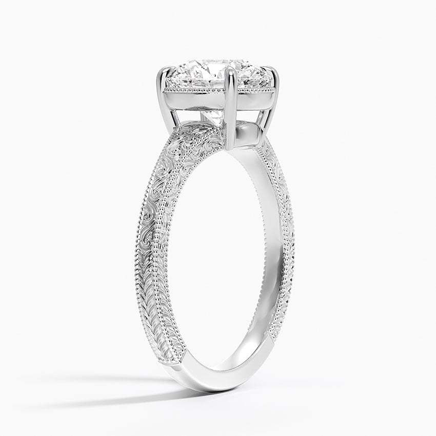 Platinum Tapered Elsie Engraved Solitaire Ring